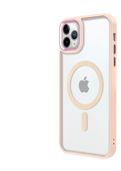 iPhone 11 Pro Lüks Magsafe Kablosuz Şarj Mıknatıslı Pembe Renkli Kılıf