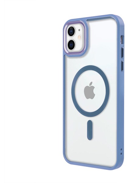 iPhone 11 Lüks Magsafe Kablosuz Şarj Mıknatıslı Mavi Renkli Kılıf