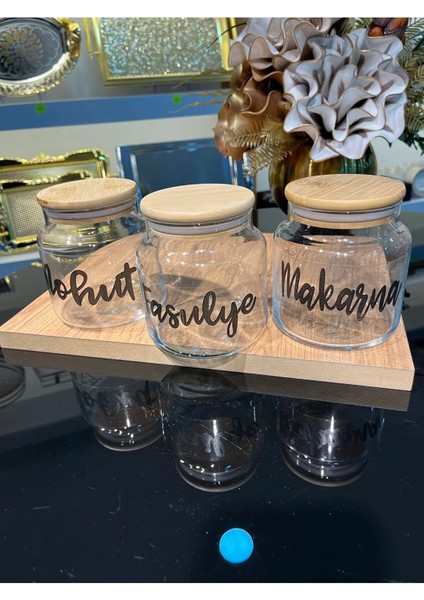 Bambu Vakum Kapaklı Cam Kavanoz Seti 3 Adet Erzak Saklama Kabı 500ML