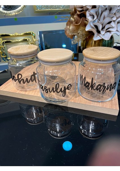 Bambu Vakum Kapaklı Cam Kavanoz Seti 3 Adet Erzak Saklama Kabı 500ML