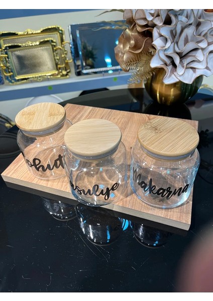 Bambu Vakum Kapaklı Cam Kavanoz Seti 3 Adet Erzak Saklama Kabı 500ML