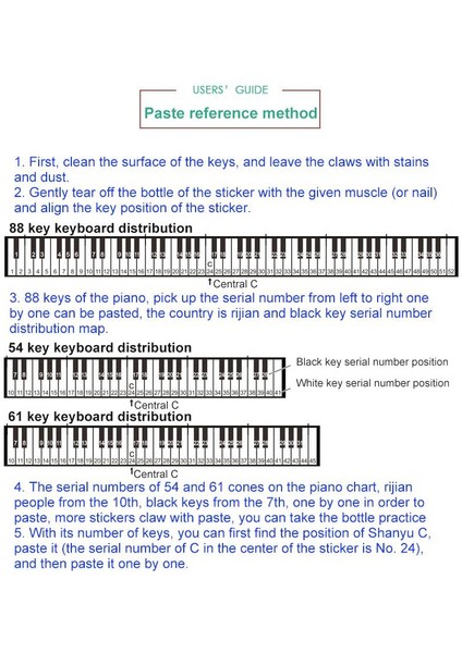 Piyano Org Klavye Tuşları Için Nota Etiketi 37-49-54-61-88 Tuşlara Uygun