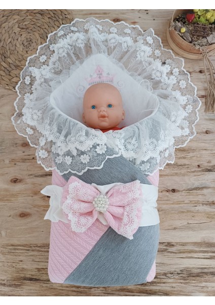 Yenidoğan Teri Cotton Taç Nakışlı Prizma Taş Kundak Bebek Battaniyesi fiyatları