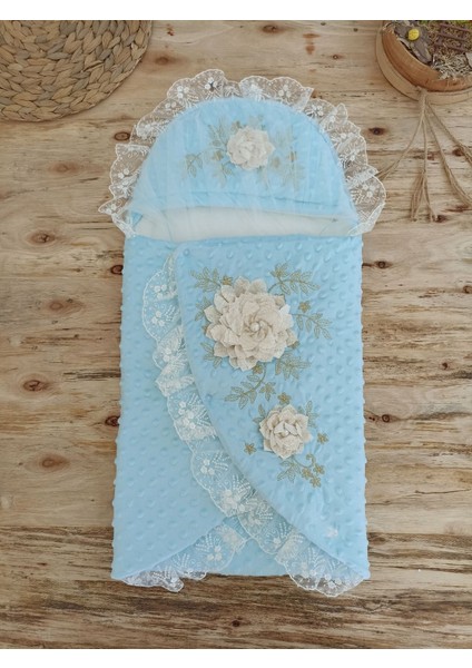 Yenidoğan Topçikli Gül Bahçesi Tül Örtülü Kız Erkek Bebek Klasik Kundak Bebek Battaniyesi