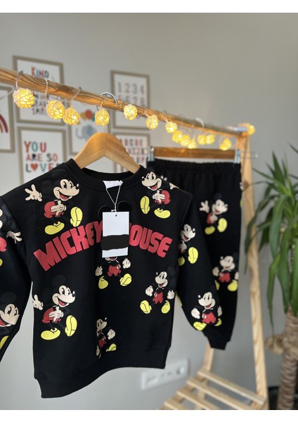 Yazekids Siyah Mickey Çocuk Eşofman Takımı