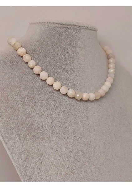 Ay Taşı Faset Kesim Kolye 8mm (Sabit Klipsli)