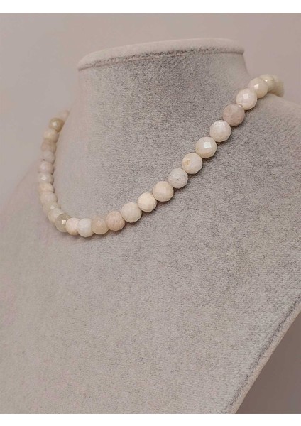 Ay Taşı Faset Kesim Kolye 8mm (Sabit Klipsli)