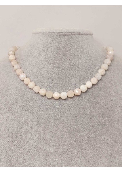 Ay Taşı Faset Kesim Kolye 8mm (Sabit Klipsli)
