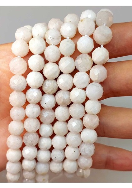 Ay Taşı Faset Kesim Kolye 8mm (Sabit Klipsli)
