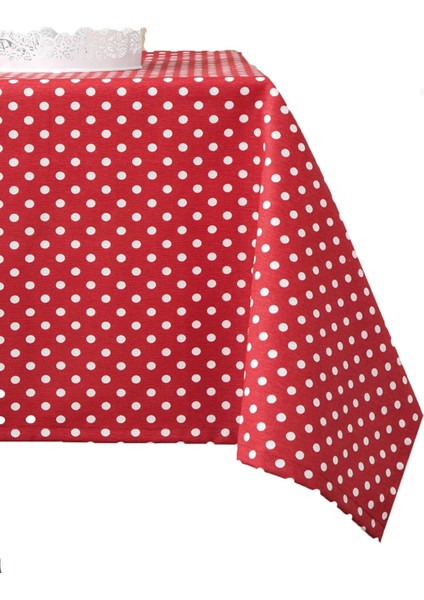 Puantiyeli Sıvı Geçirmez Keten Masa Örtüsü Kırmızı modelleri