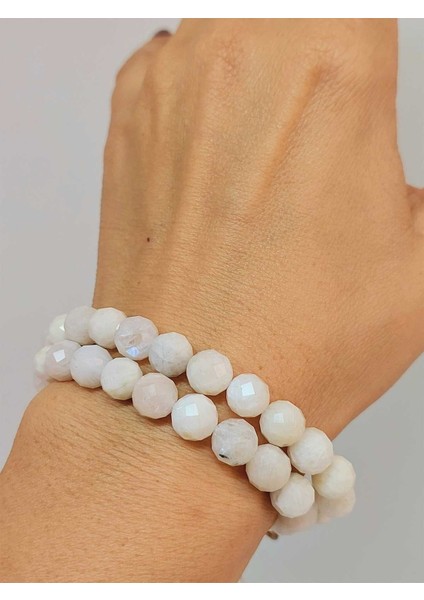 Ay Taşı Faset Kesim 8mm Unisex Ikili Bileklik