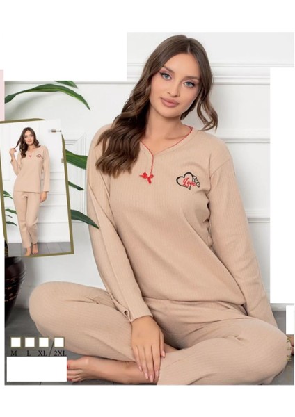 Kışlık Orta Kalınlıkta Nakışlı Pijama Takımı