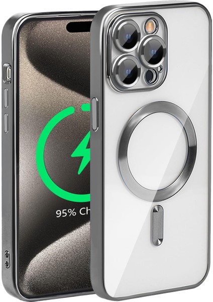 Apple iPhone 15 Pro Kılıf Magsafe Kamera Lensli Korumalı Şeffaf Silikon Kapak