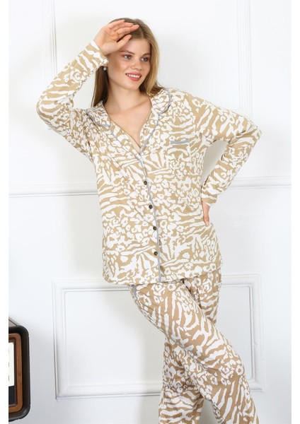 Kadın Penye Uzun Kol Önden Düğmeli Pijama Takım 2780
