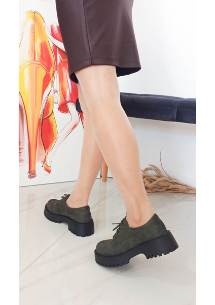 Haki Renk Süet Taban Kadın Loafer Ayakkabı modelleri