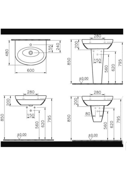 Vitra form 500 Lavabo 60 cm - Beyaz - (Ayak Hariçtir) - 4293B003-0001