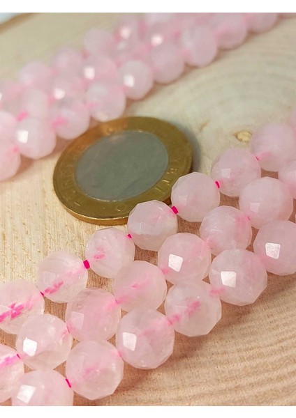 Pembe Kuvars Taşı Faset Kesim 8mm Unisex Ikili Bileklik (42560)