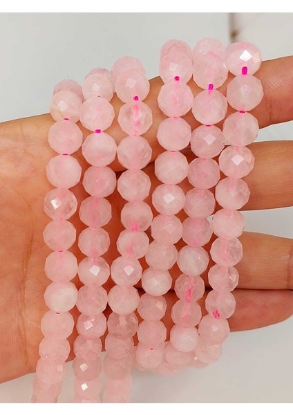 Pembe Kuvars Taşı Faset Kesim 8mm Unisex Ikili Bileklik (42560) modelleri