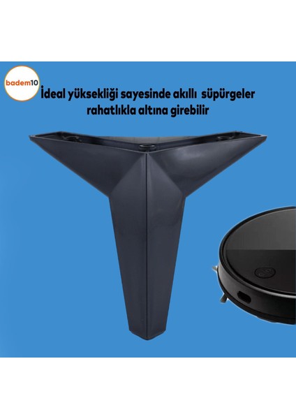 Kale 6'lı Set Mobilya Tv Ünitesi Koltuk Kanepe Destek Ayağı 12 Cm Siyah Baza Ayakları M8 Civatalı