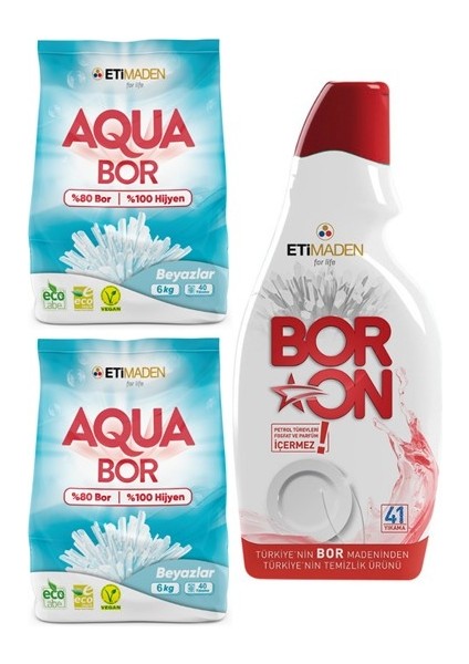 Aquabor Toz Çamaşır Deterjanı 6 Kgx2 Beyazlar + Jel Bulaşık fiyatları