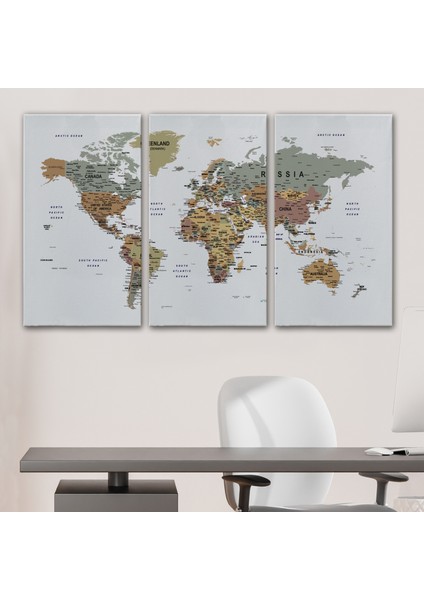 Detaylı Dünya Haritası Dekoratif Renkli Zeminli Kanvas Tablo 1702 modelleri
