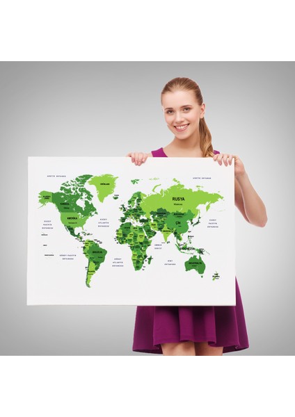 Türkçe Dünya Haritası Dekoratif Kanvas Tablo Ülke ve Başkentli 1510 fırsatları