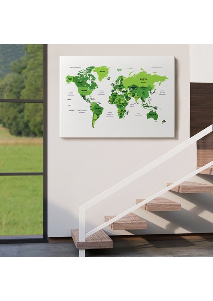 Türkçe Dünya Haritası Dekoratif Kanvas Tablo Ülke ve Başkentli 1510 indirimleri