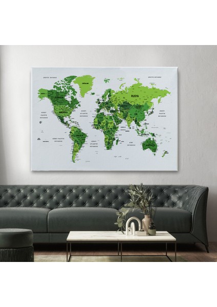 Türkçe Dünya Haritası Dekoratif Kanvas Tablo Son Derece Detaylı 1613 fiyatları