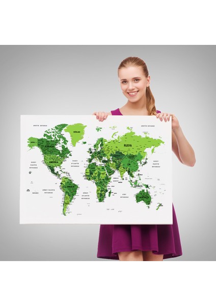 Türkçe Dünya Haritası Dekoratif Kanvas Tablo Son Derece Detaylı 1613 fırsatları