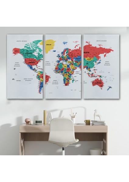 Türkçe Dünya Haritası Dekoratif Kanvas Tablo Son Derece Detaylı 1627 modelleri