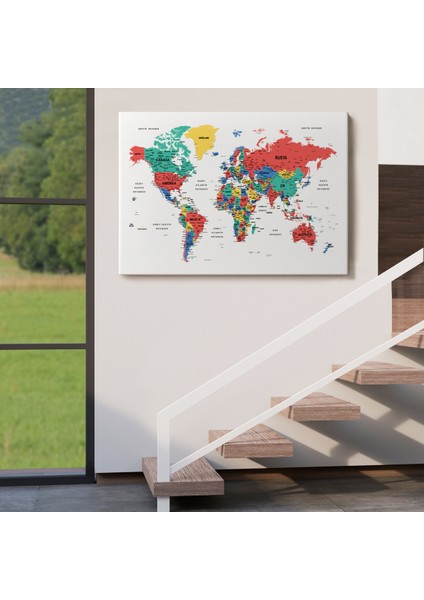Türkçe Dünya Haritası Dekoratif Kanvas Tablo Son Derece Detaylı 1627 indirimleri