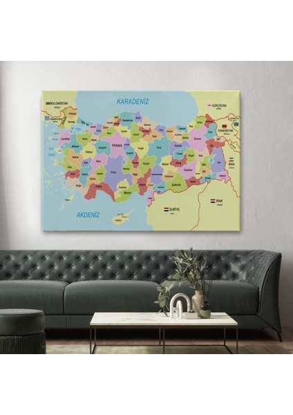 Türkiye Haritası Kanvas Tablo Sınır Komşulu Eğitici Dekoratif Tablo 3095 fiyatları
