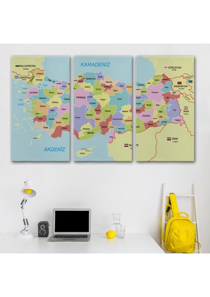 Türkiye Haritası Kanvas Tablo Sınır Komşulu Eğitici Dekoratif Tablo 3095 modelleri