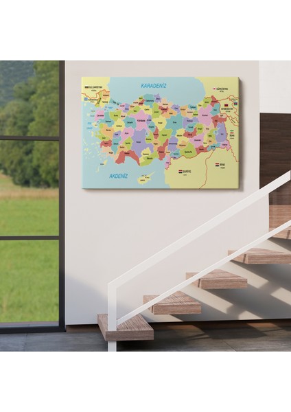 Türkiye Haritası Kanvas Tablo Sınır Komşulu Eğitici Dekoratif Tablo 3095 indirimleri