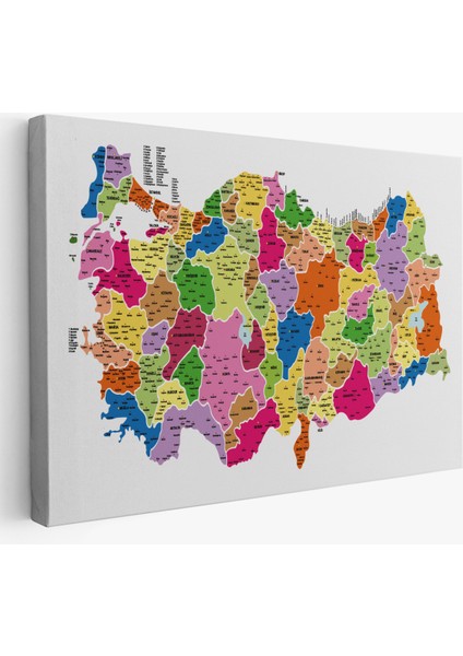 Türkiye Haritası Kanvas Tablo Il ve Ilçeli Ayrıntılı Eğitici Dekoratif Tablo 3036
