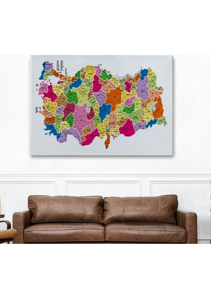 Türkiye Haritası Kanvas Tablo Il ve Ilçeli Ayrıntılı Eğitici Dekoratif Tablo 3036 fiyatları