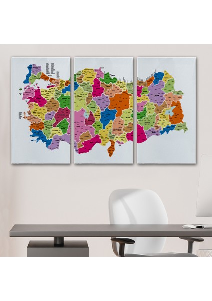 Türkiye Haritası Kanvas Tablo Il ve Ilçeli Ayrıntılı Eğitici Dekoratif Tablo 3036 modelleri
