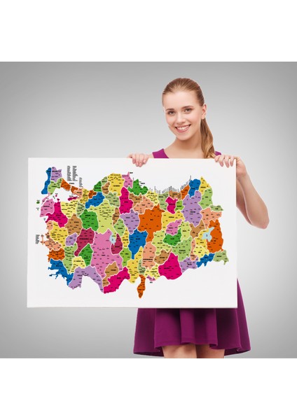 Türkiye Haritası Kanvas Tablo Il ve Ilçeli Ayrıntılı Eğitici Dekoratif Tablo 3036 fırsatları