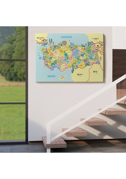 Türkiye Haritası Kanvas Tablo Il ve Ilçeli Ayrıntılı Eğitici Komşulu Tablo 3018 indirimleri