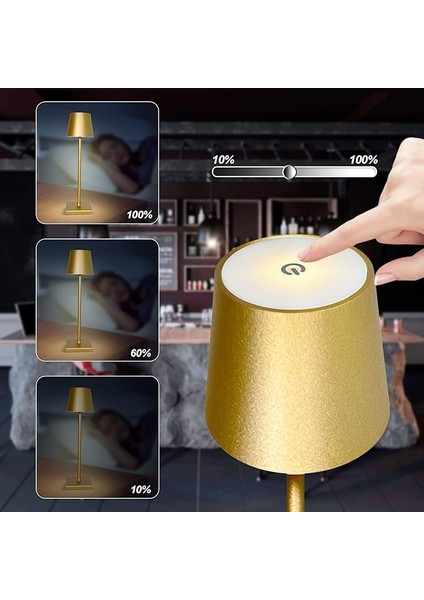 Taşınabilir Şarjlı Masa Lambası Dimmerli Dekoratif Abajur Cata Istanbul Gold Dokunmatik Sunum Lambası