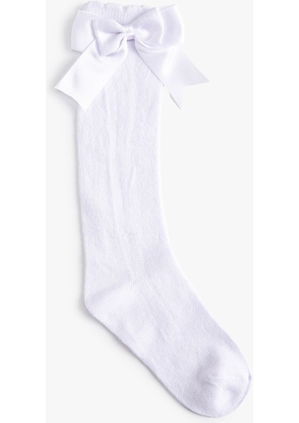 Diz Altı Çorap Fiyonklu Uzun Pamuk Karışımlı