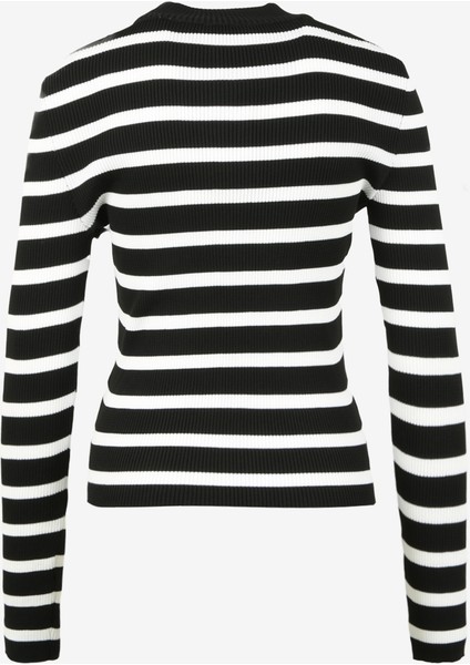 Yarım Balıkçı Yaka Normal Çizgili Siyah - Beyaz Kazak Kadın A3WL-KZK5 fiyatları