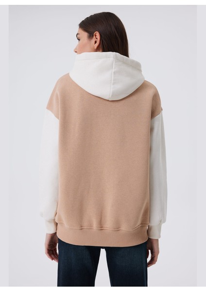 Kapüşon Yaka Beyaz - Bej Kadın Sweatshırt 241 Lcf 241011 Jenny modelleri