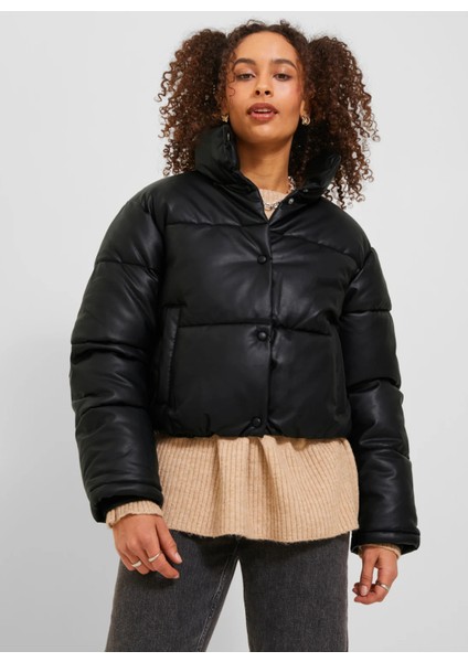 Siyah Kadın Mont Jxbreezy Faux Leather Short Jkt Otw