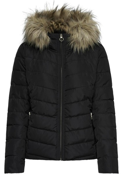 Siyah Kadın Mont Onlellan Quılted Hood Jacket cc Otw