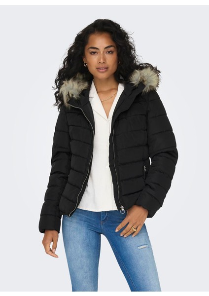 Siyah Kadın Mont Onlellan Quılted Hood Jacket cc Otw modelleri