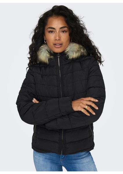 Siyah Kadın Mont Onlellan Quılted Hood Jacket cc Otw fırsatları