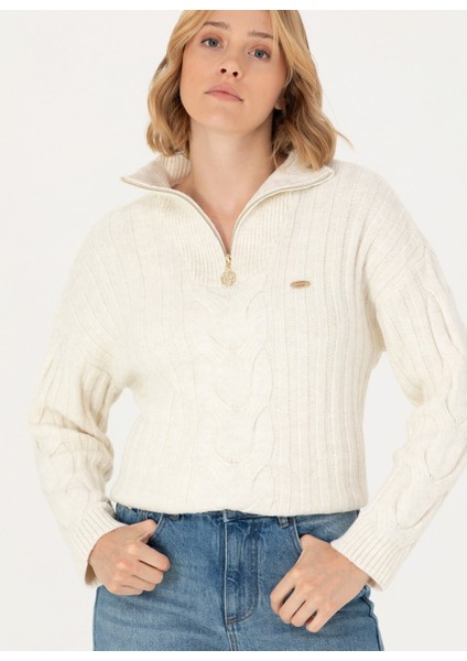 Bisiklet Yaka Comfort Fit Krem Kazak Kadın NEMO-SK23