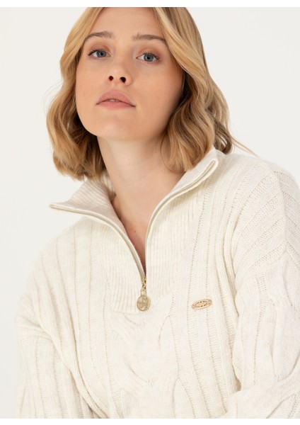 Bisiklet Yaka Comfort Fit Krem Kazak Kadın NEMO-SK23 fiyatları