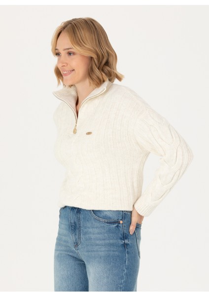 Bisiklet Yaka Comfort Fit Krem Kazak Kadın NEMO-SK23 modelleri